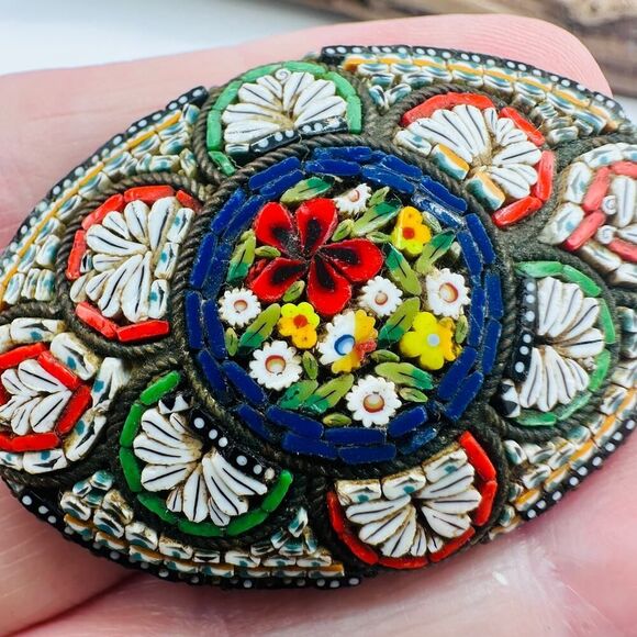 Vintage Italian Micro Mosaic Floral Brooch - Picture 4 of 6